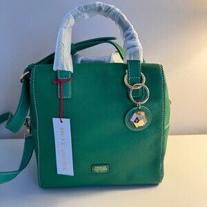 NWT Frances Valentine Sabrina Satchel in Green Grass Tubled Leather Large